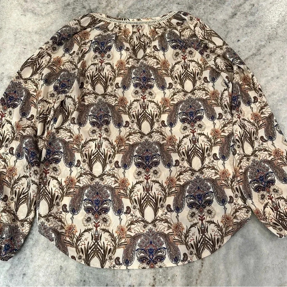 Anthropologie Meadow Rue Myrtle Peasant Blouse Cream Floral Paisley Size XS - Picture 3 of 12